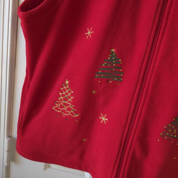 Draper’s & Damon’s PXL Christmas Vest Red Fleece Zip Front Holiday Trees Stars - Picture 3 of 8